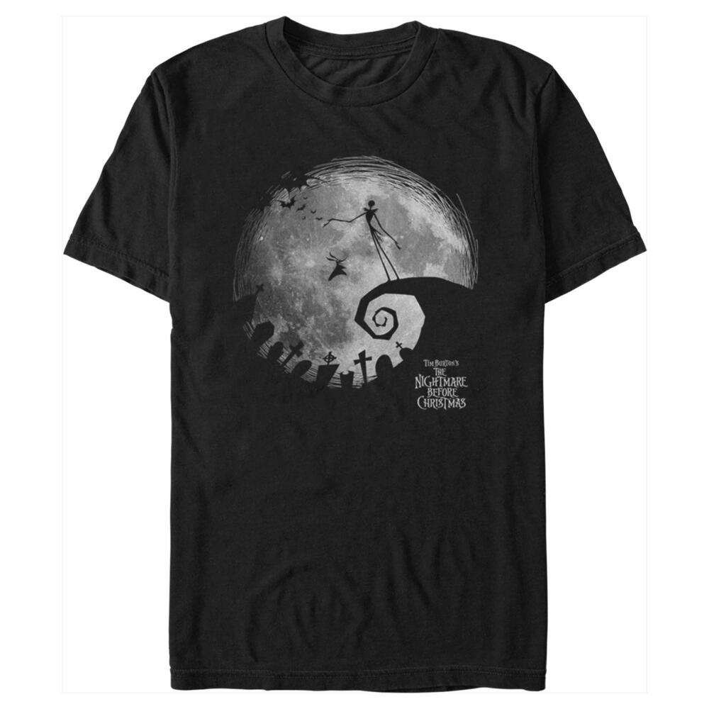 Mens The Nightmare Before Christmas Black And White Moon Scene Tshirt